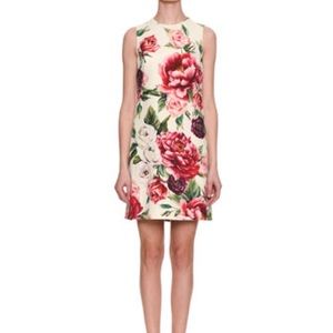Dolce & Gabbana Sleeveless Rose & Peony Print Wool-Crepe Shift Dress